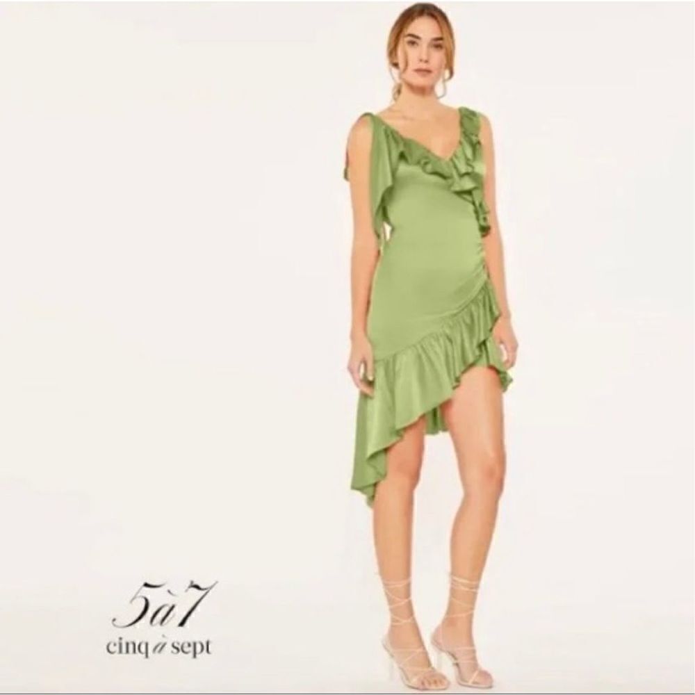 Nwt- Cinq A Sept Women's Petunya Ruffle Asymmetric Midi Dress Prickly Pear Sz 2